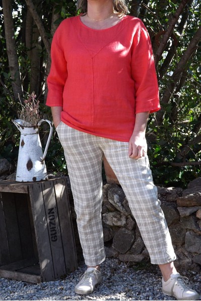 PANTALON FACON CREPON ISIDORE TAUPE ET TOP EN LIN SANDRO
