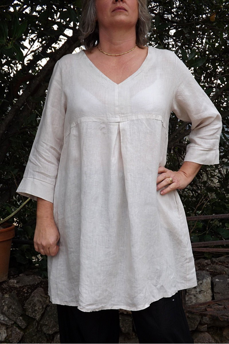 ROBE / TUNIQUE LIN COL V BLANDINE BEIGE