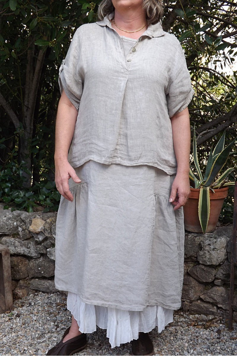 Chemisier Jo Ther Lin Pur Brodé Framboise, Taille S, Vintage, Neuf