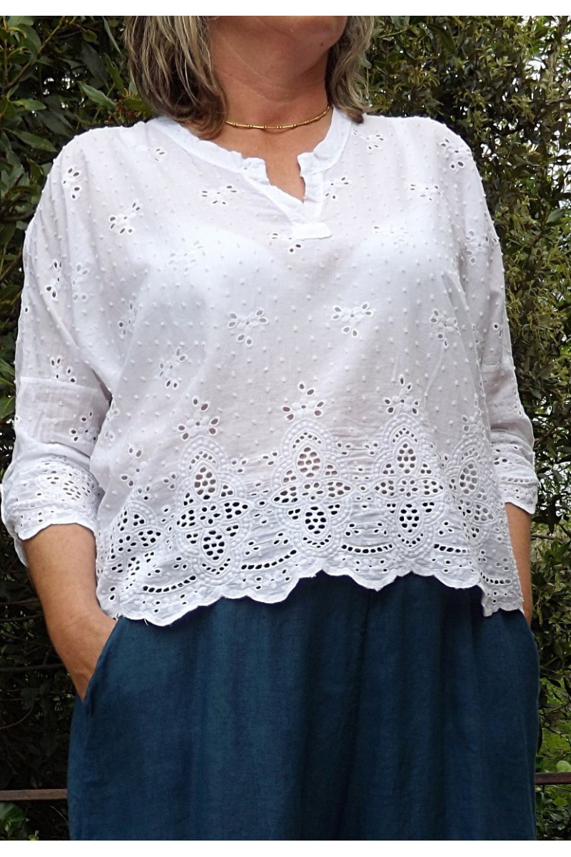 TOP EN BRODERIE ANGLAISE CAMILLE BLANC