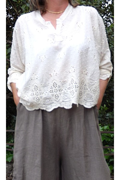 TOP EN BRODERIE ANGLAISE CAMILLE ECRU