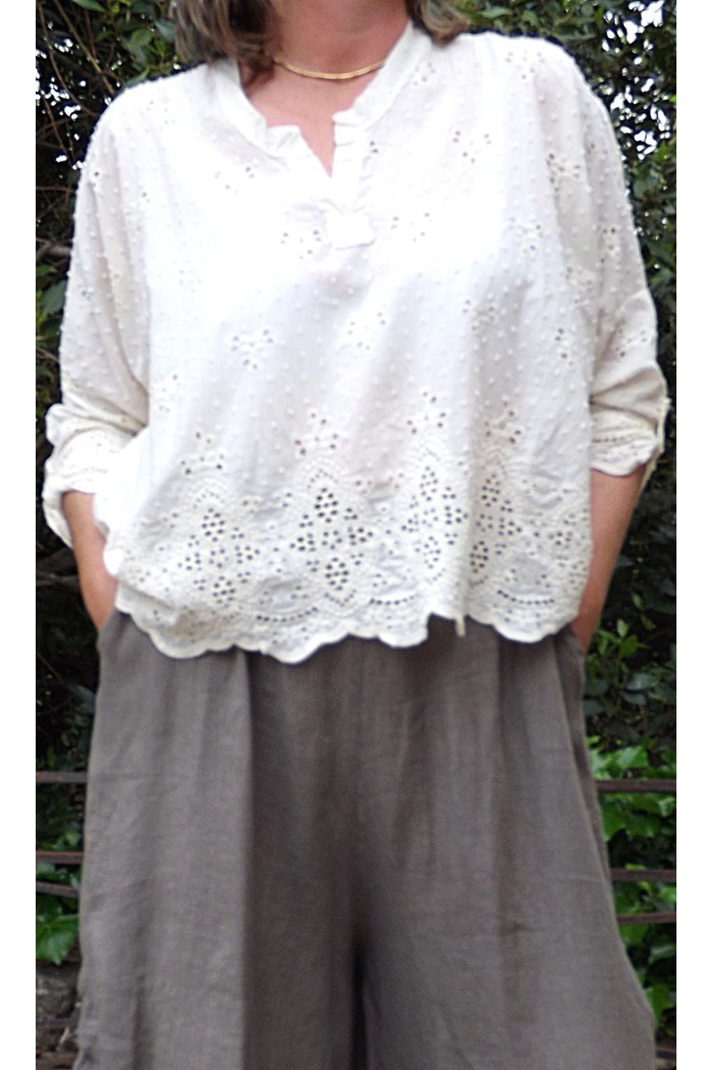 TOP EN BRODERIE ANGLAISE CAMILLE ECRU