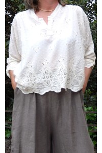 TOP EN BRODERIE ANGLAISE CAMILLE ECRU