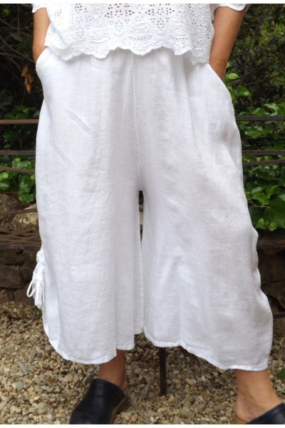 JUPE CULOTTE EN LIN GRANDE TAILLE SARAH BLANCHE