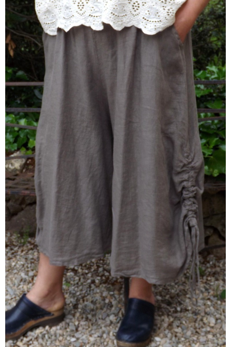 JUPE CULOTTE EN LIN GRANDE TAILLE SARAH TAUPE