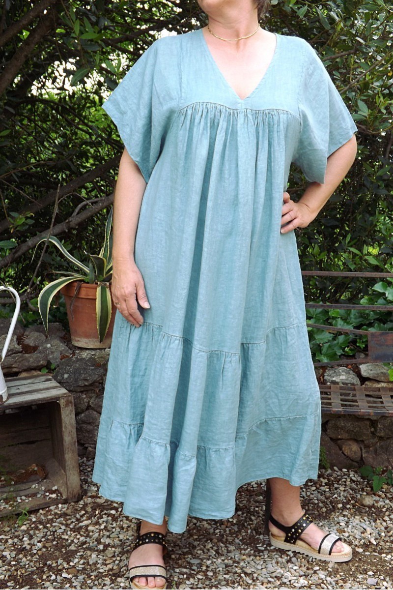 ROBE LONGUE EN LIN ANASTASIA BLEU MENTHE GLACEE