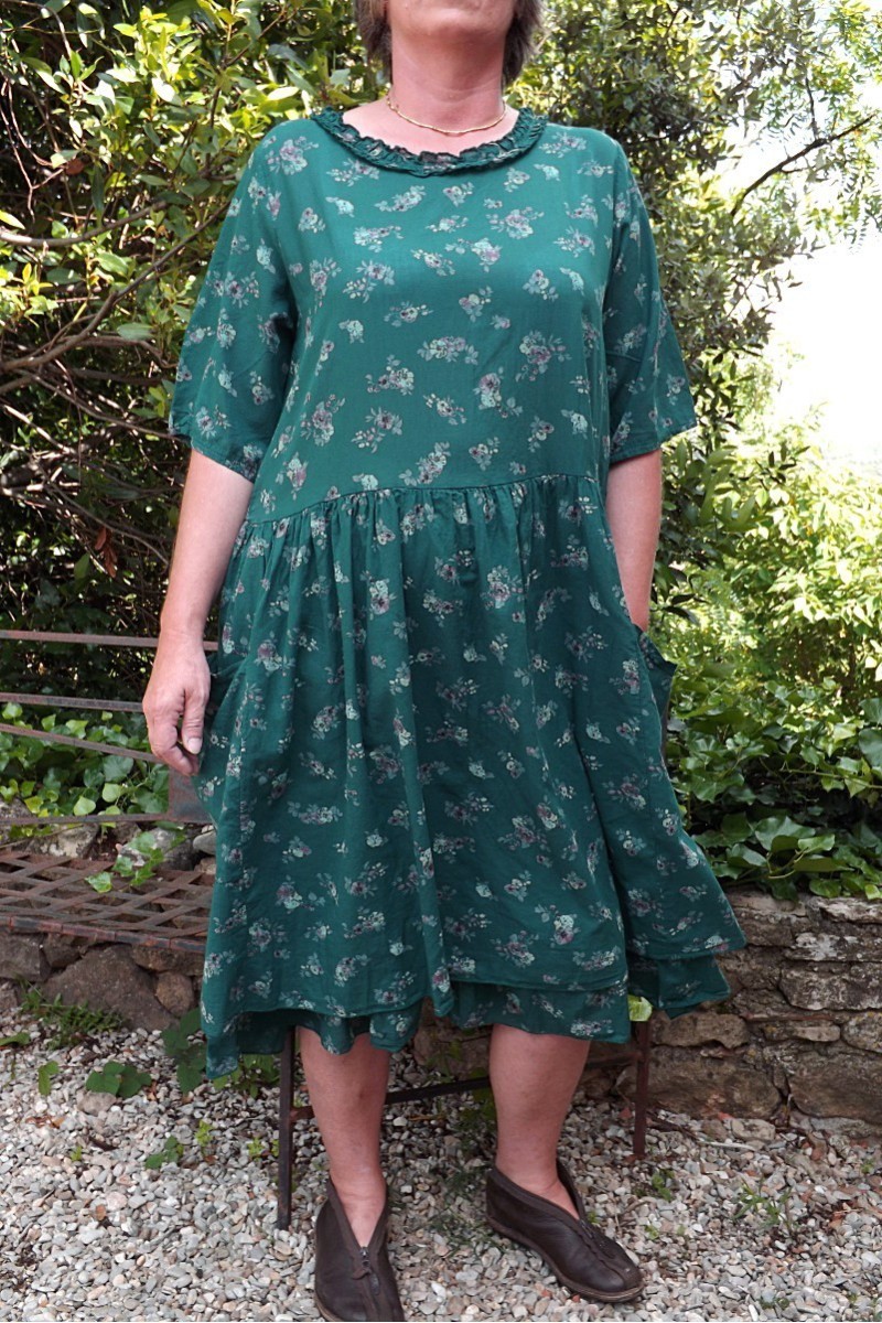 ROBE LONGUE EN COTON BLANDINE VERT BOUTEILLE