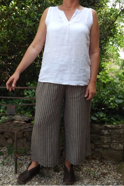 DEBARDEUR LIN LOIC BLANC ET PANTALON EN LIN BORIS