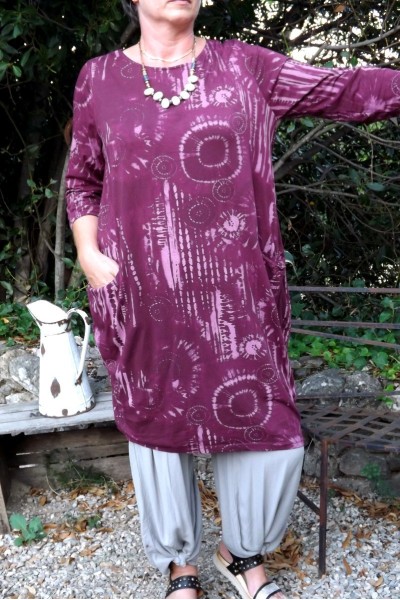 ROBE LONGUE MANCHES 3/4 AGNES BORDEAUX ET PANTALON VICTOR TAUPE