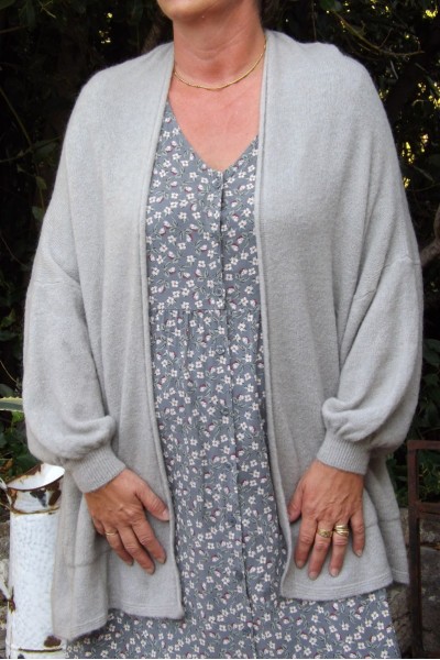 GILET MAILLE FINE ACHILE GRIS PERLE