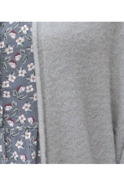 GILET MAILLE FINE ACHILE GRIS PERLE ET ROBE ALEXANDRINE
