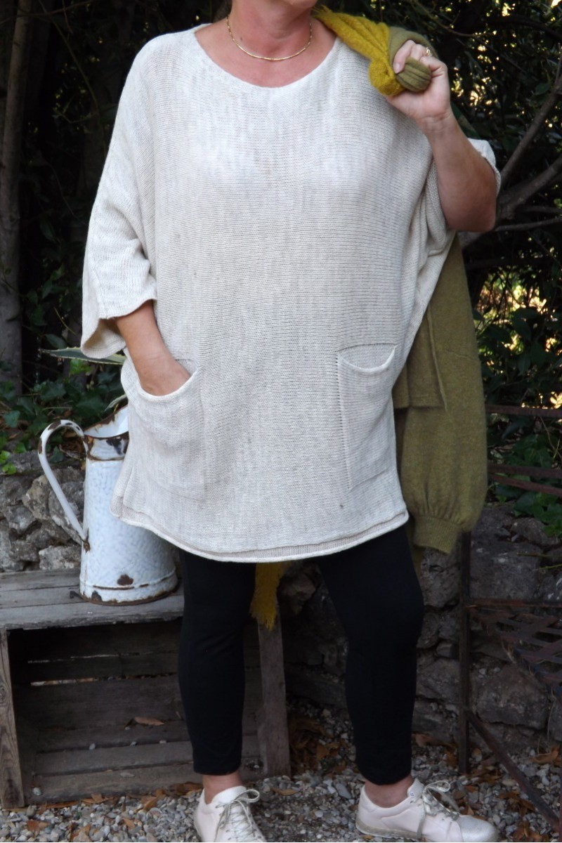 PULL LONG CHINE SIMON BEIGE ET JEGGING NINO