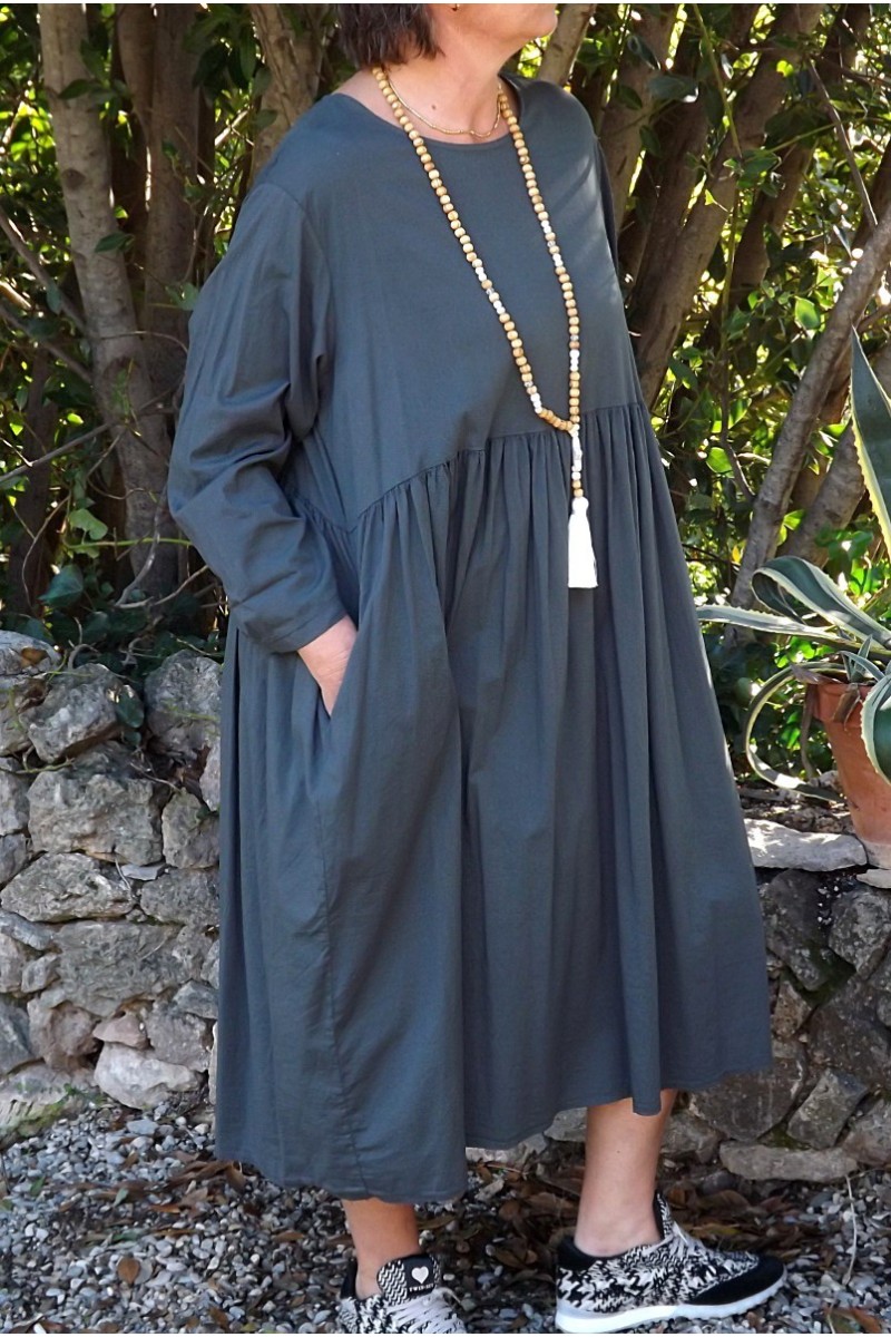 ROBE LONGUE COTON CLARISSE ANTHRACITE