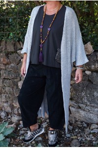 GILET LONG JETE STEPHANIE GRIS, PANTALON LOUIS ET T-SHIRT FAB