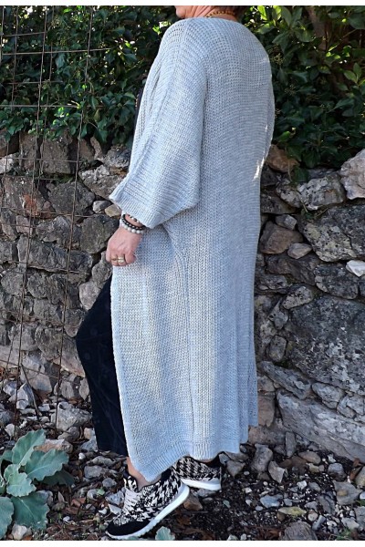 GILET LONG JETE STEPHANIE GRIS, PANTALON LOUIS ET T-SHIRT FAB