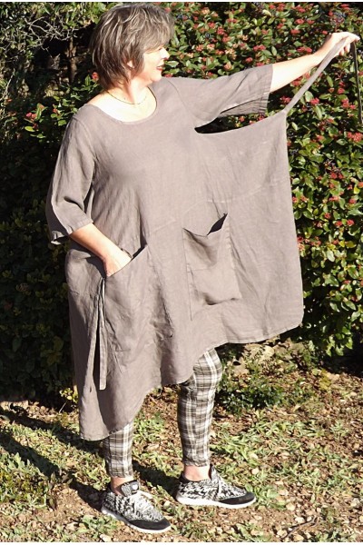 ROBE LIN TABLIER MARIELLE TAUPE ET PANTALON JOSE