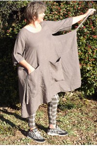 ROBE LIN TABLIER MARIELLE TAUPE ET PANTALON JOSE