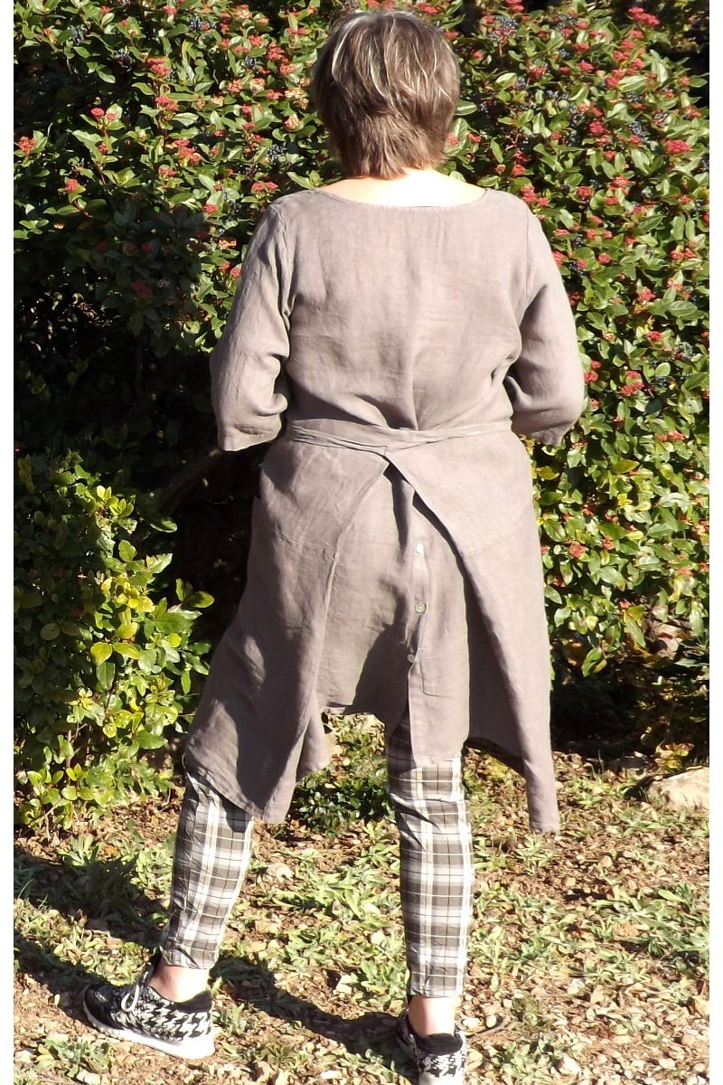 Robe En Lin Taupe - Taille 40 - Style Boule (ballon) - Longueur Genoux - Occasion Très Bon état