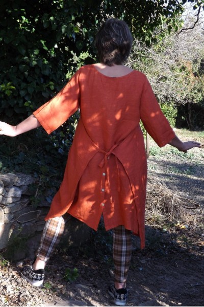 ROBE LIN TABLIER MARIELLE ORANGE BRULEE ET PANTALON JOSE