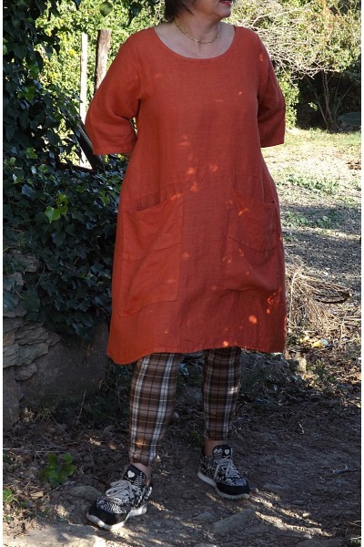 ROBE LIN TABLIER MARIELLE ORANGE BRULEE ET PANTALON JOSE