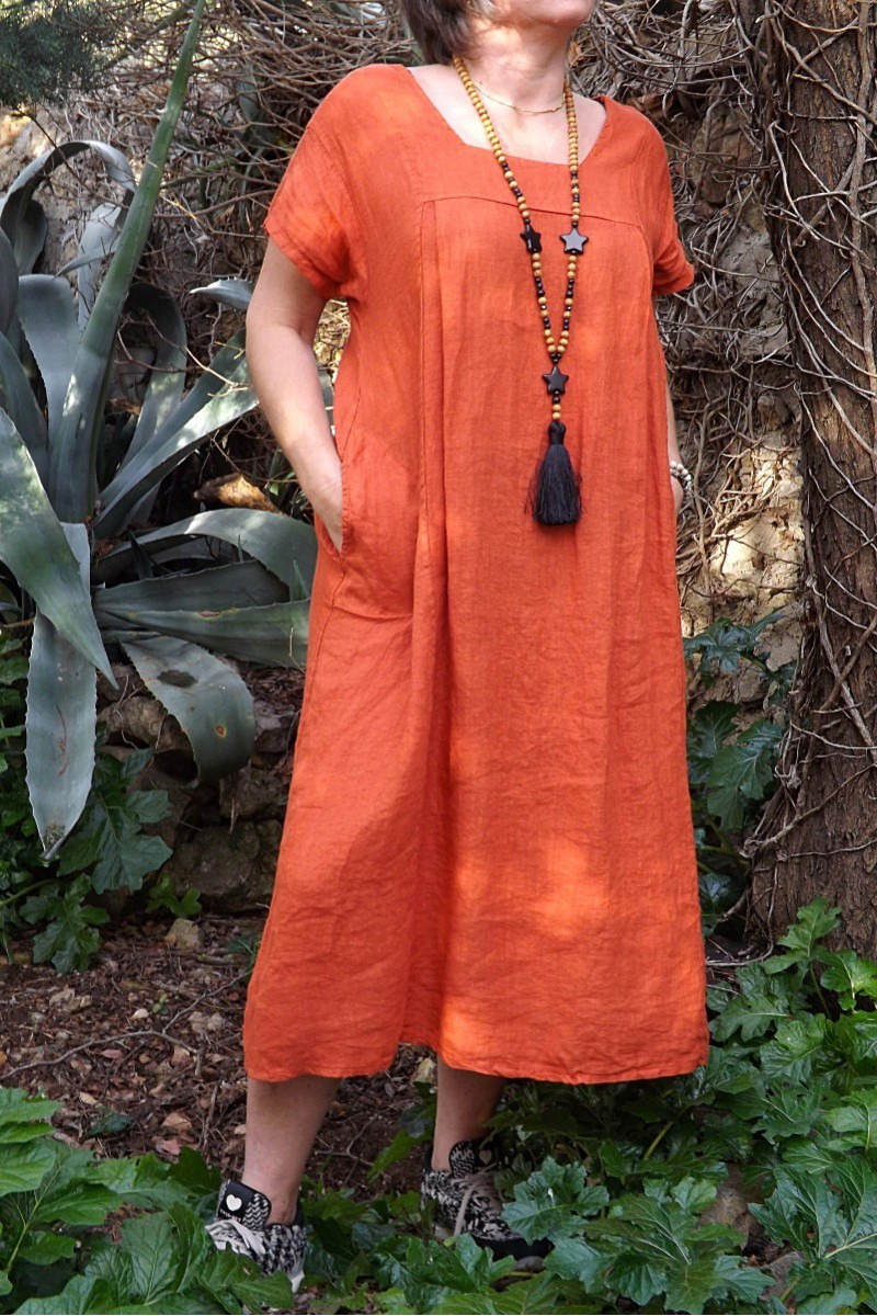 ROBE LONGUE LIN JEANNETTE ORANGE BRULEE