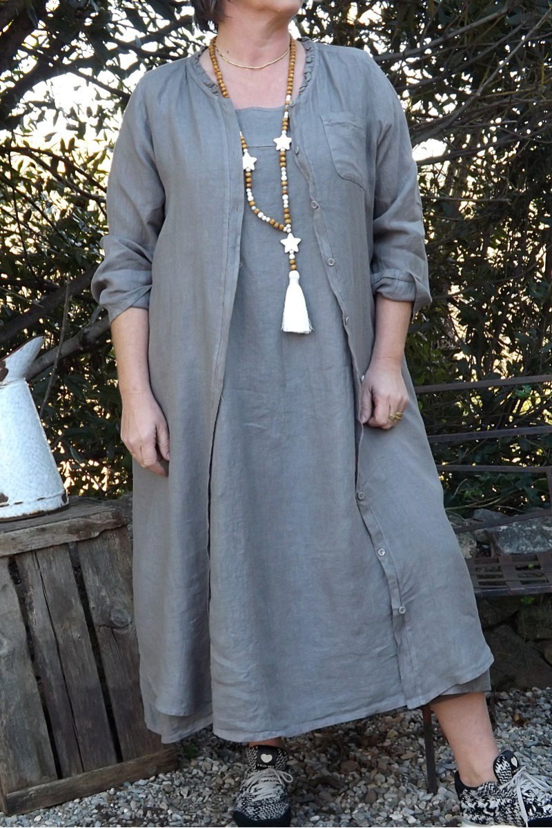 VESTE ROBE EN LIN CLEMENCE TAUPE ET ROBE JEANNETTE TAUPE