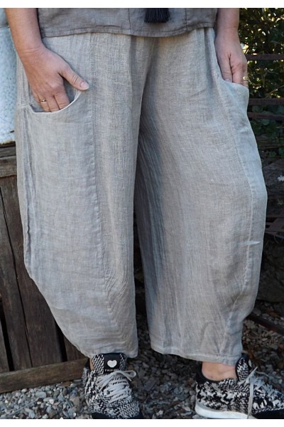 PANTALON BI MATIERE LIN COTON CHARLES BEIGE