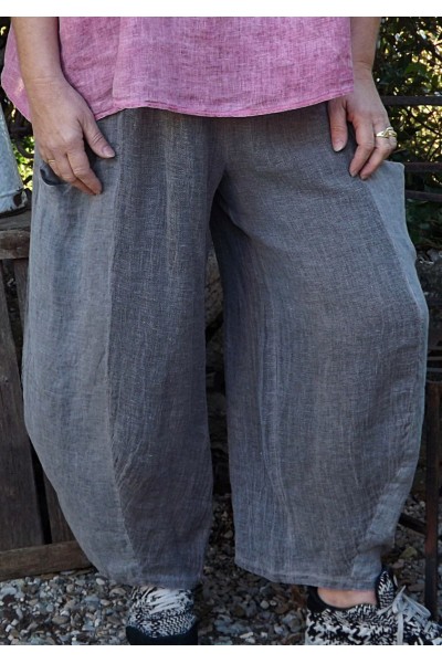 PANTALON BI MATIERE LIN COTON CHARLES TAUPE