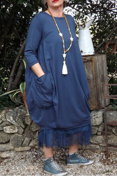 ROBE COTON GRANDE TAILLE ROMANE MARINE, JUPON FLORENT ET SAUTOIR