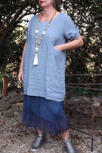 ROBE / TUNIQUE EN LIN ELISA BLEUE GLACIER, JUPON FLORENT ET SAUTOIR