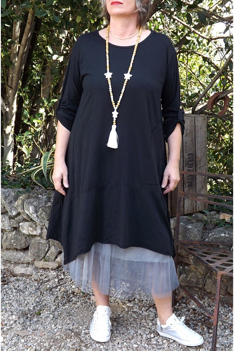 ROBE COTON MAUD NOIRE, JUPON FLORENT ET SAUTOIR