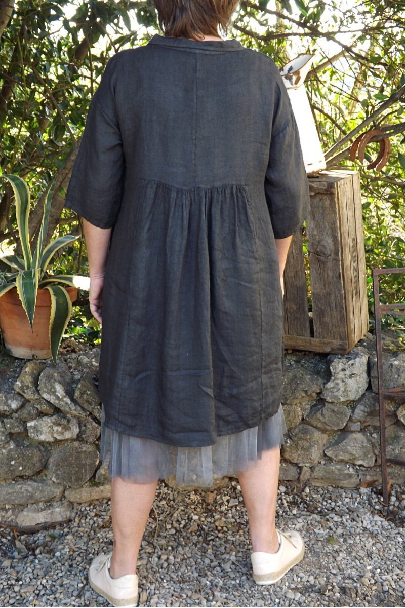 ROBE LIN ARMELLE ANTHRACITE AVEC LE JUPON FLORENT