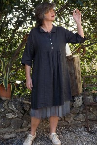 ROBE LIN ARMELLE ANTHRACITE AVEC LE JUPON FLORENT
