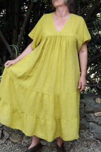 ROBE LONGUE EN LIN ANASTASIA JAUNE PRINTEMPS