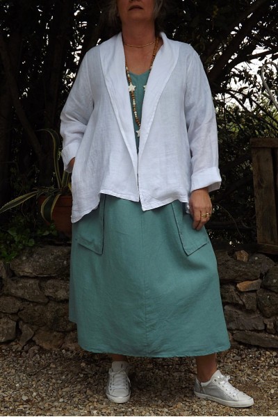 VESTE LIN GRANDE TAILLE JADE ET ROBE LOUISON EUCALYPTUS