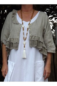 VESTE COURTE LIN CHLOE TAUPE DELAVE