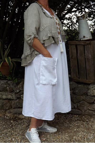 VESTE COURTE LIN CHLOE TAUPE DELAVE ET LA ROBE LOUISON BLANCHE