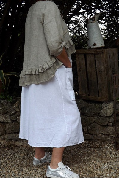 VESTE COURTE LIN CHLOE TAUPE DELAVE ET LA ROBE LOUISON BLANCHE