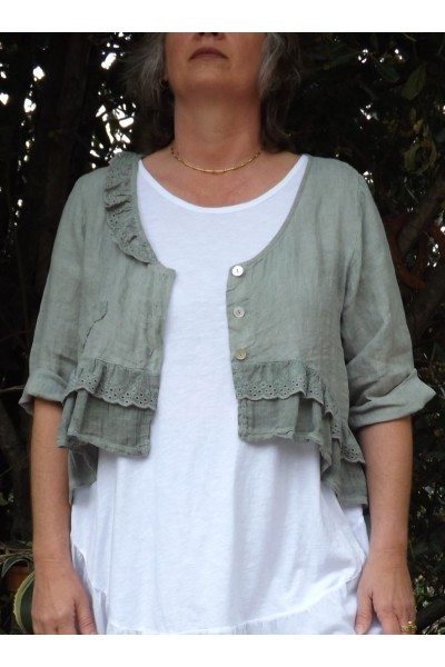 VESTE COURTE LIN CHLOE KAKI DELAVE ET TUNIQUE SYLVIA