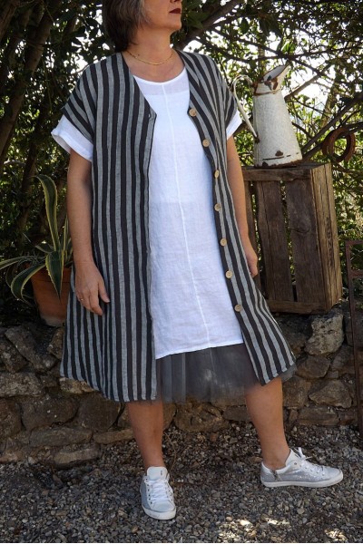 VESTE OU ROBE EN LIN CLARA RAYEE ET JUPON FLORENT