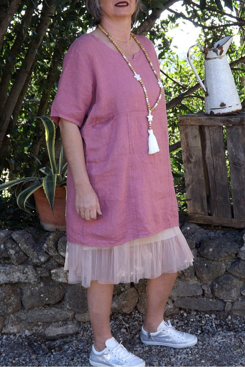 ROBE / TUNIQUE EN LIN ELISA AUBERGINE ET JUPON FLORENT