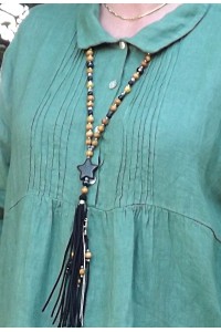 ROBE EN LIN ANTHEA VERT OLIVE AVEC PLIS RELIGIEUX DEVANT ET DERRIERE