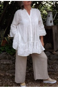 TUNIQUE BOHEME COTON BLANC EUGENIE ET PANTALON CESAR