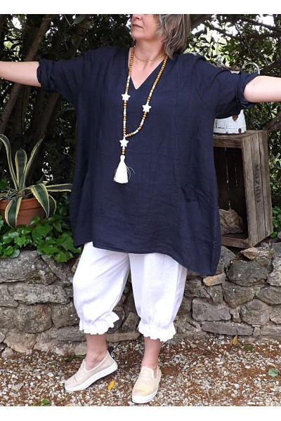 TUNIQUE LIN GRANDE TAILLE AUDREY MARINE ET PANTY JOSEPH