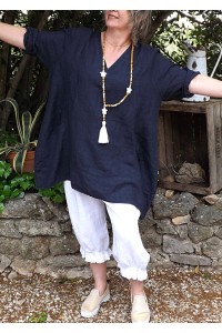 TUNIQUE LIN GRANDE TAILLE AUDREY MARINE ET PANTY JOSEPH