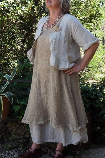 ROBE MAILLE COTON ET LIN AMBRE DELAVE DAPHNE, VESTE JUSTINE ET JUPE FLAVIA