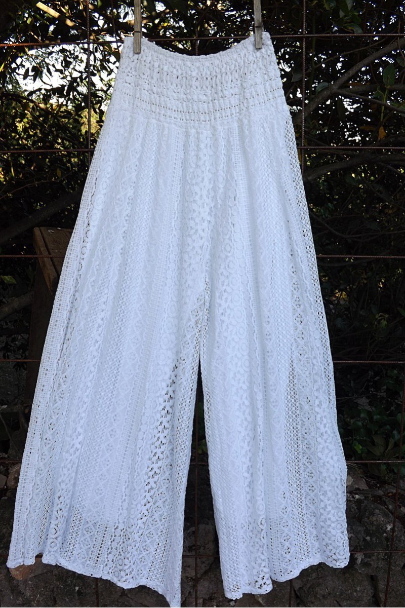 Pantalon Dentelle Patchwork Taille Élastique Lanterne