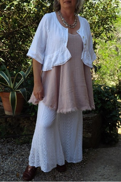 PANTALON DENTELLE BLANC VALENTIN, TUNIQUE ESTELLE ET VESTE JUSTINE