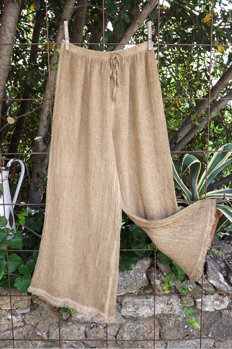 Pantalon en maille de lin et coton cannelle pour femme