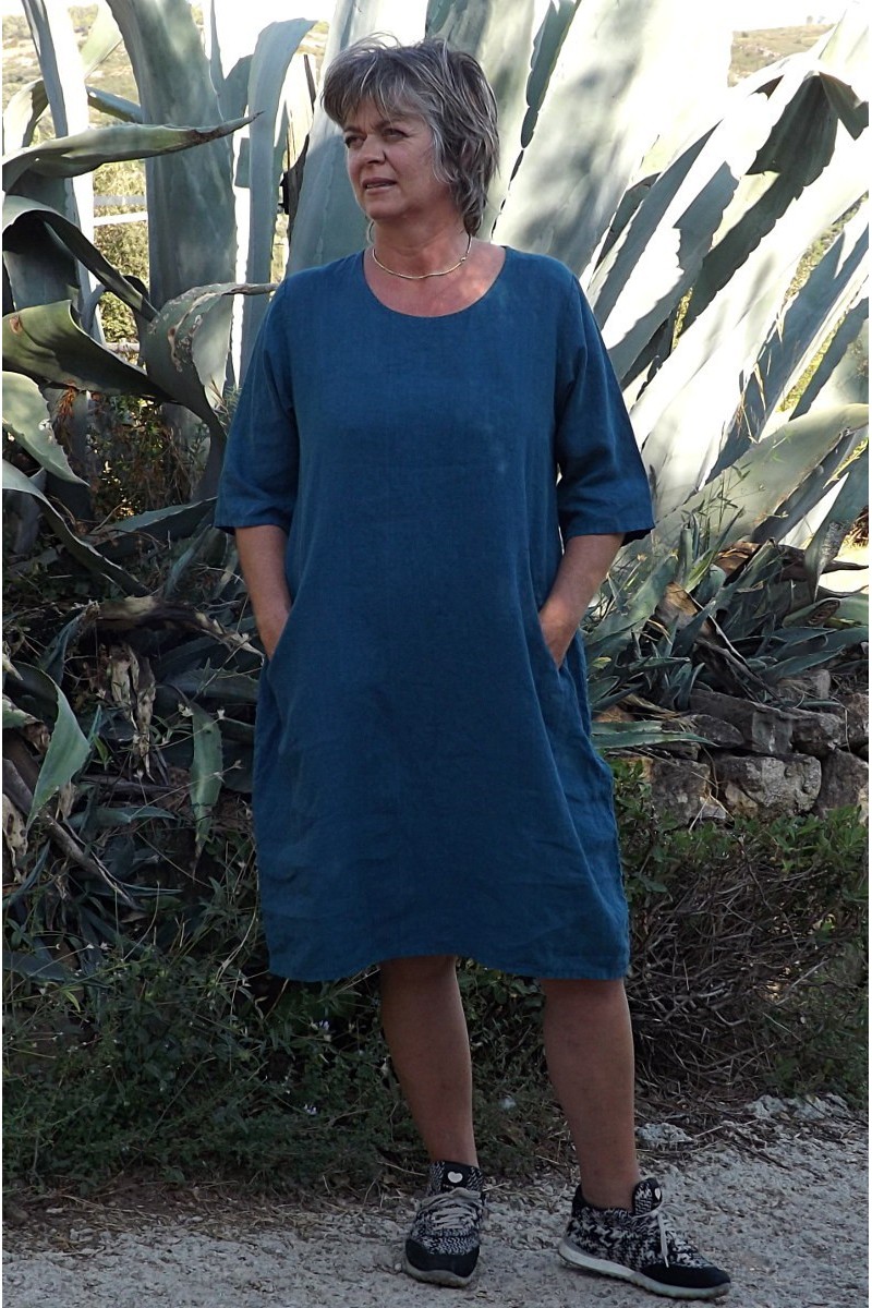 ROBE EN LIN EVA BLEU INCA